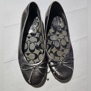Coach Metallic Pewter Bow Ballet Flats  8 1/5